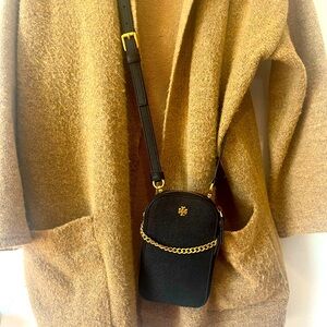 Tory Burch black leather with gold crossbody purse.